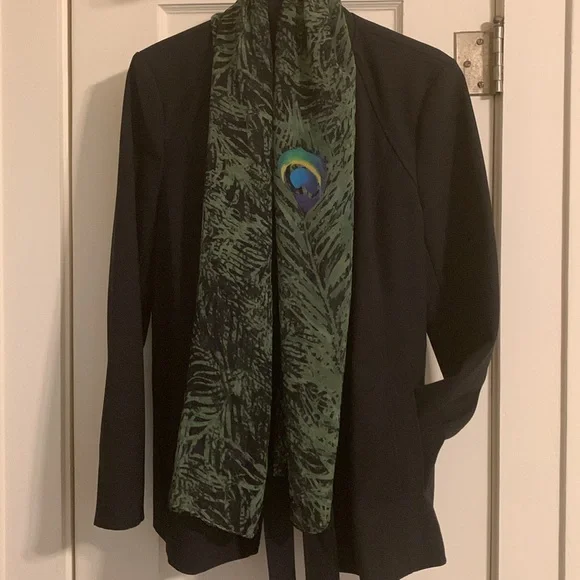Peacock Motif Scarf Semi-Sheer, 13” x 60”, Neckline Accent, Jacket Accessory EUC - Picture 8 of 8